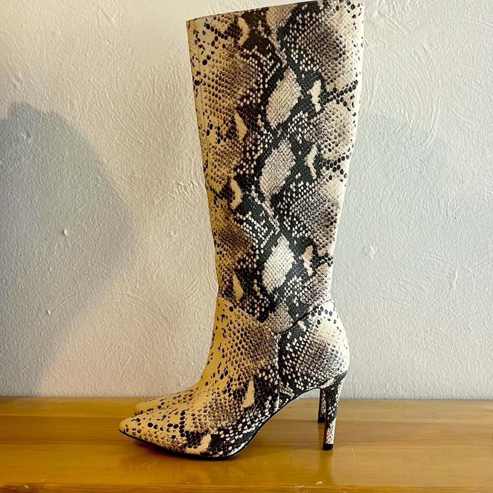 Stunning heeled faux snake skin heeled boots